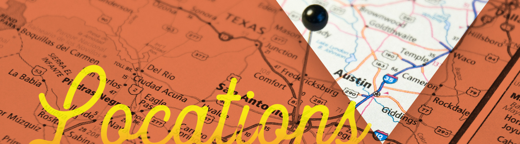 picture of a map with a pin in the city of San Antonio and the word "locations" over top